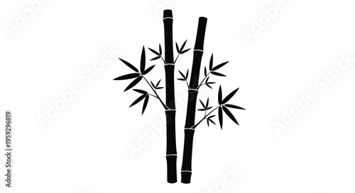 Minimalist black bamboo stalks and leaves create a serene silhouette
