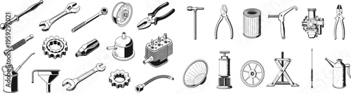 Vintage Hand Tools Vector Set — Antique Workshop, Craft and Mechanical Engraving Objects