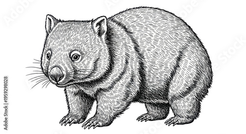 Wombat Illustration: Detailed Hand-Drawn Sketch of Australian Marsupial