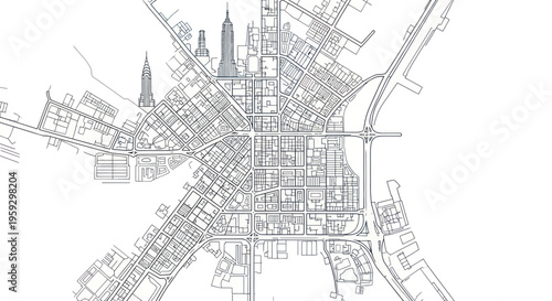 Fotografie Urban City Map Blueprint Schematic Drawing