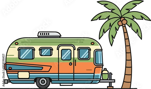 Camper van with palm tree travel vacation road trip outdoor adventure
