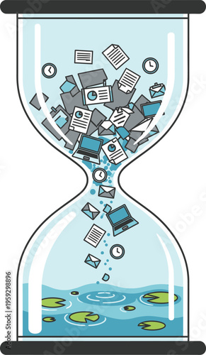 Digital data overload concept with hourglass information flow technology chaos