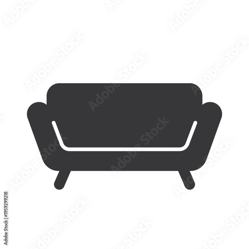Isolated monochrome pictogram of sofa representing furniture, living room interior, seating comfort, home decoration, and domestic lifestyle symbol