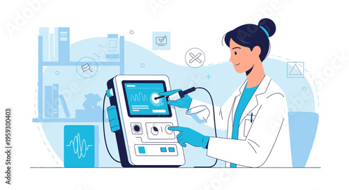 Doctor operating advanced medical equipment for patient diagnosis and treatment