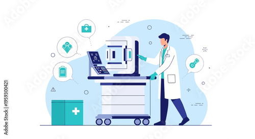 Doctor operating advanced medical scanner, modern healthcare technology, diagnostic equipment