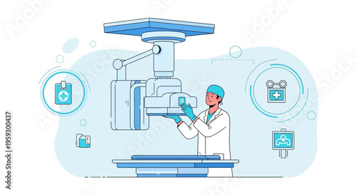 Doctor operating advanced medical scanner for diagnosis and treatment