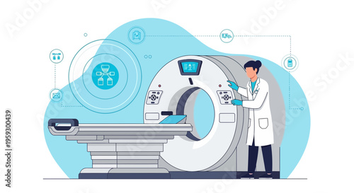 Doctor operating advanced MRI scanner for medical diagnosis and research