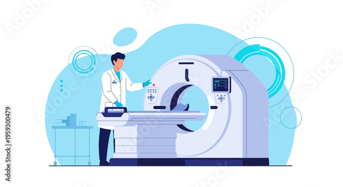 Doctor Operating CT Scanner Machine in Medical Laboratory, Modern Technology