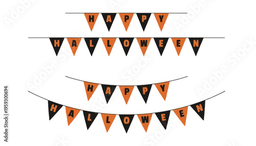 Halloween banner with orange and black flags on a white background