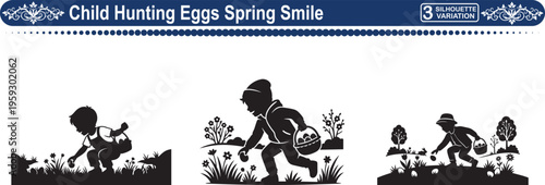 Child Hunting for Easter Eggs in Garden, Concept of Spring Fun, Joy and Holiday Activity