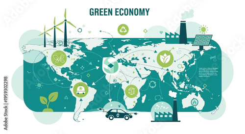 Global Green Economy Initiatives and Sustainable Development Map 1.