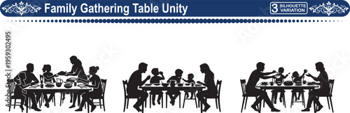 Family Gathering at Dinner Table, Concept of Unity, Love, Gratitude and Shared Meal Set
