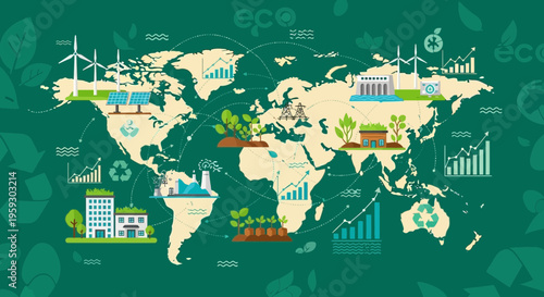 Global Map Illustrating Sustainable Development and Green Energy Initiatives.