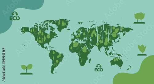 Green Earth Map Eco Concept Global Sustainability.