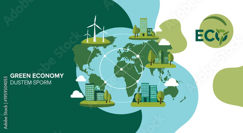 Green Economy Concept with Sustainable Cities and Renewable Energy.