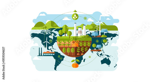Sustainable global agriculture and renewable energy concept.