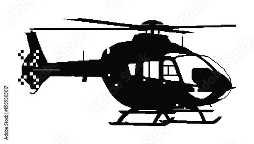 Vector of a helicopter with a rotor blade and landing skids