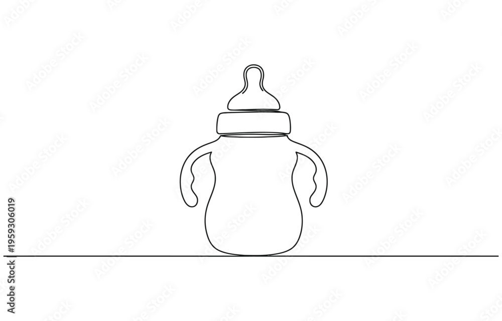 Obraz premium Continuous single line drawing of baby bottle with handle and nipple, minimal modern contours.