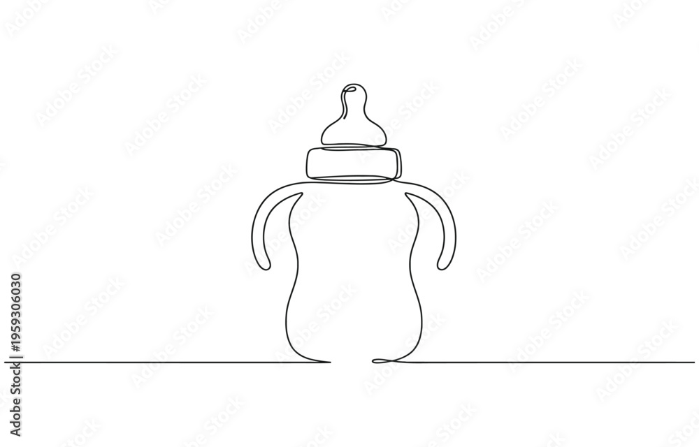 Obraz premium Continuous single line drawing of baby bottle with handle and nipple, minimal modern contours.