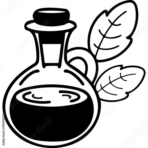 Olive oil bottle with leaves hand drawn vector illustration