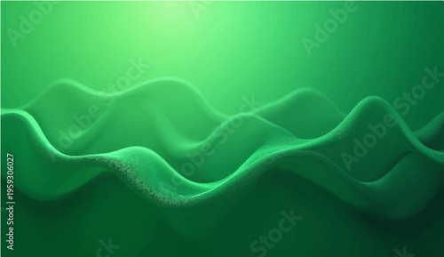 A dynamic abstract green background featuring flowing blue waves and curved lines creates a vibrant vector motion design with a fractal energy pattern
