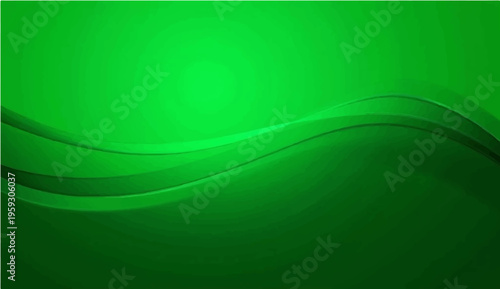 A dynamic green abstract background featuring bright wave patterns and flowing curves that create a sense of light and motion in a vector art illustration
