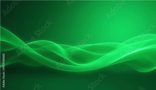 A dynamic abstract green background featuring flowing blue waves and curved lines creates a vibrant vector motion design with a fractal energy pattern