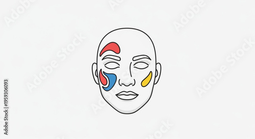 Facial skin tone color map illustration for makeup and beauty highlighting cheek forehead and jawline areas