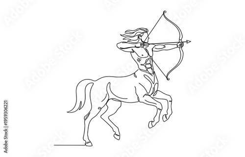 Continuous one line of a centaur drawing.