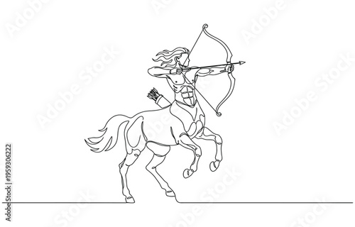 Continuous one line of a centaur drawing.