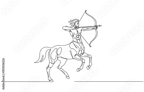 Continuous one line of a centaur drawing.