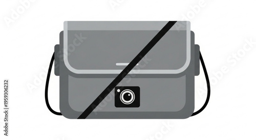Gray camera bag with black strap and diagonal line simple illustration