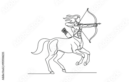 Continuous one line of a centaur drawing.