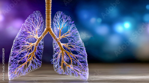 Visualizing the intricate beauty of human lungs with glowing branches against a vibrant, colorful background in a mesmerizing display of anatomy and color, evoking wonder and curiosity about health