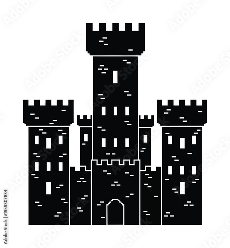 Vector of an ancient castle with fortified towers and a central entrance.