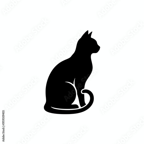 black cat silhouette sitting sideways vector illustration
