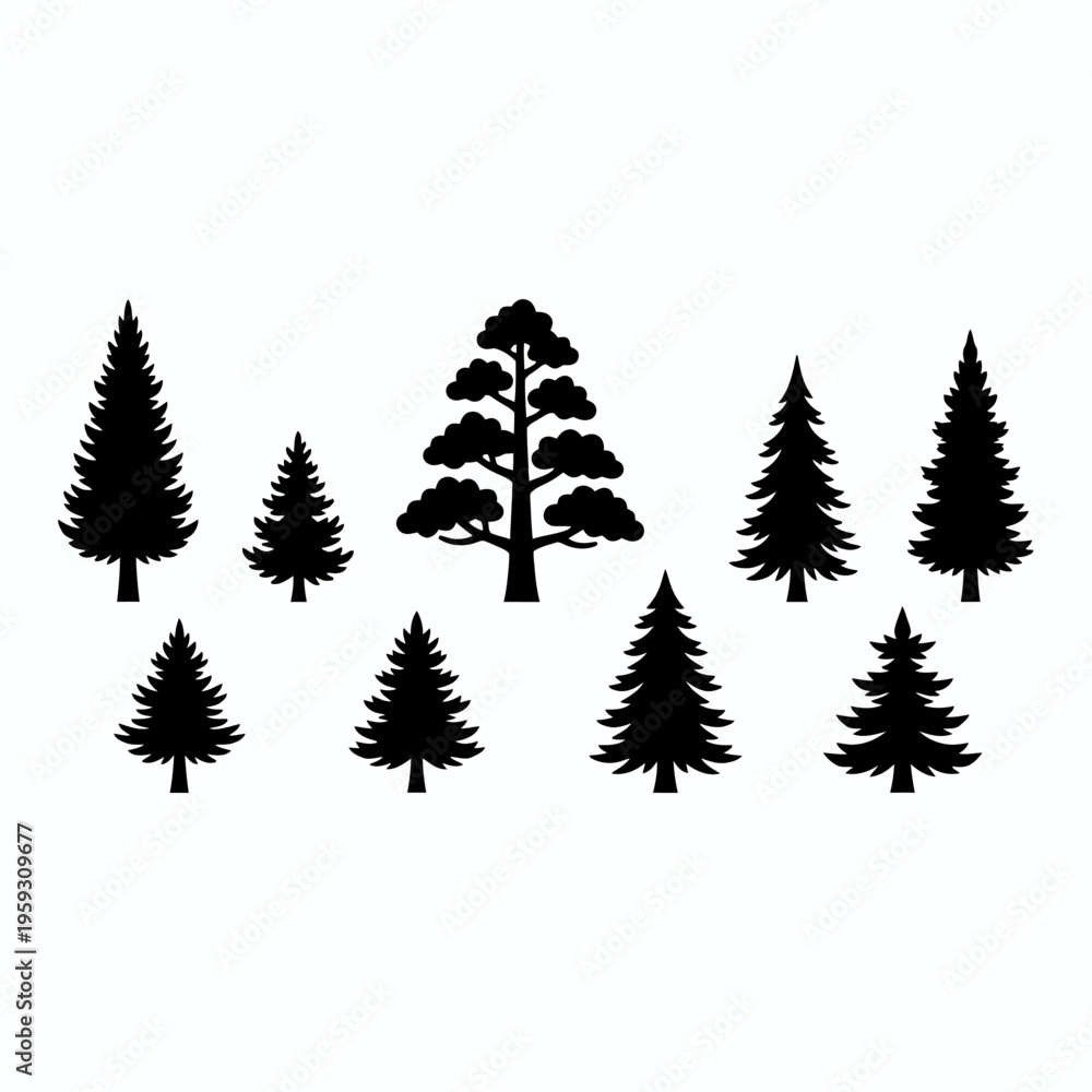Fototapeta premium collection of pine tree silhouettes vector illustration