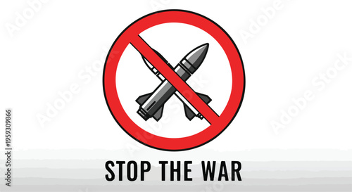 Stop the War vector icon with crossed out missile and bomb, anti-war protest symbol, peace movement graphic, no conflict sign