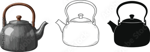 Golden Wheat Ear Vector Set Featuring Detailed Color Illustration Black and White Line Art and Dark Silhouette Isolated on White Background for Agricultural Design