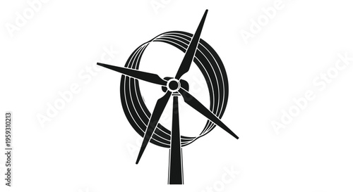 Modern wind turbine silhouette generating clean energy with circular design elements