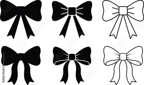 Bow ribbon icon set. Gift knot symbols, Ribbon, Gift wrap, Bow Silhouette Collection, Celebration design, Vector illustrations.