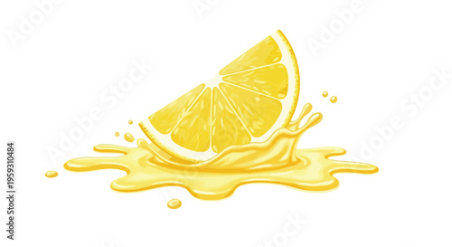 Vibrant yellow lemon slice with a refreshing juice splash, isolated vector illustration for food, drink, and healthy lifestyle designs