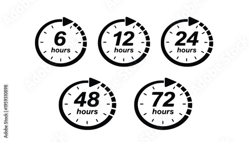 Clock icon set with different time intervals for various uses