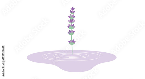 Minimalist lavender flower vector illustration with purple ripples, perfect for aromatherapy, spa, cosmetic, and wellness product designs