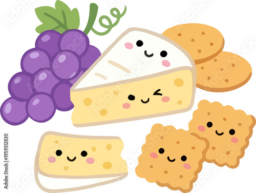 Gourmet Cheese Platter With Brie Crackers Grapes And Happy Smiling Faces