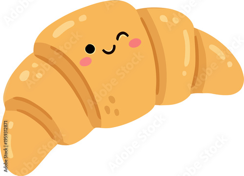 Smiling Golden Croissant Pastry Character Illustration On Isolated White Background