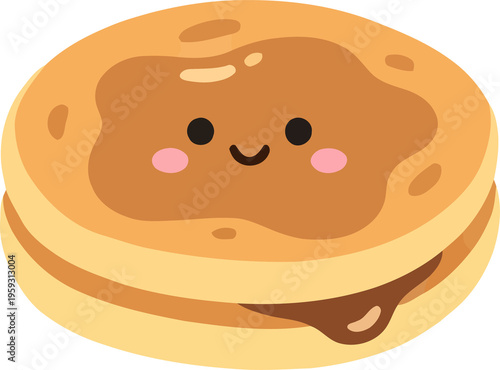 Cute Kawaii Style Korean Sweet Pancake Hotteok With A Happy Smiling Face