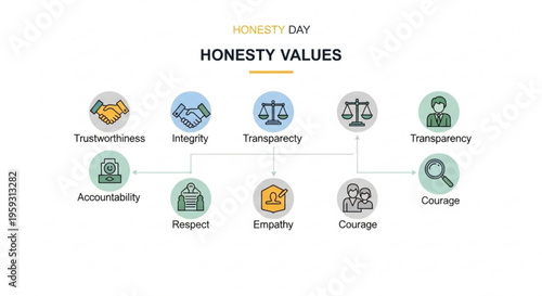 Honesty values concept with icons and keywords for business and personal growth