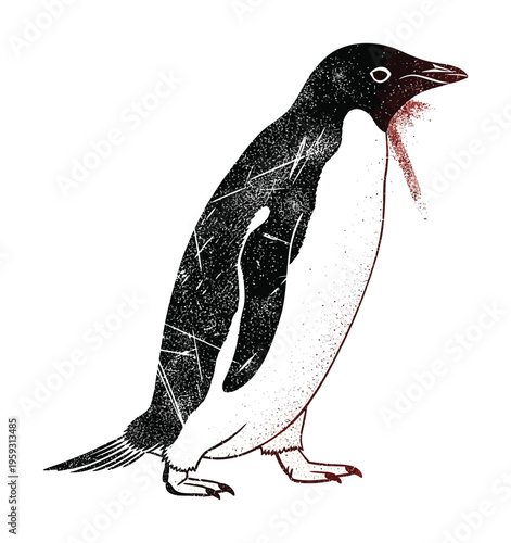 Vector of an adelie penguin with a black head and white underside standing