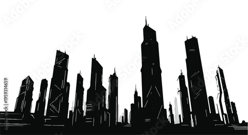 Sleek, modern city skyline silhouette against a bright sky, symbolizing progress and future urban living.
